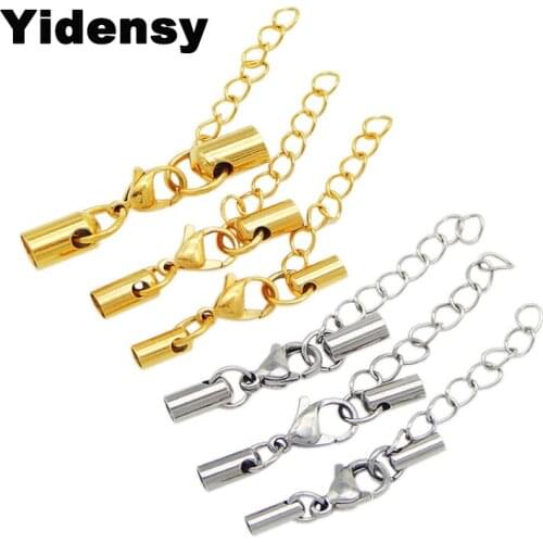 Yidensy 5 set Stainless Steel Lobster Clasps Hole 1.0mm 1.6mm 2.2mm 2.6mm 3.2mm fit Round Leather Connector DIY Jewelry Findings
