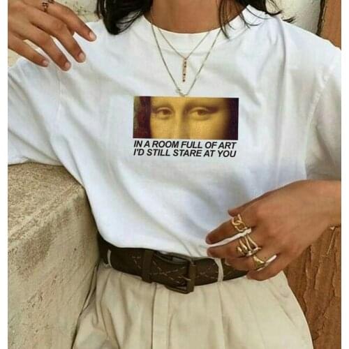 HAHAYULE-JBH 1PCS Womens T-shirts 90 Monalisa Eyes Aesthetic Women Tops and Tees T Shirt Angel Kiss Graphic Hipster TopsTees