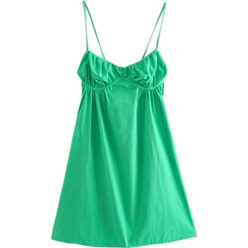 Za Women New Sexy Suspenders Low Chest Open Back Retro Solid Color Dress Suspender Mini Skirt XITIMEAO