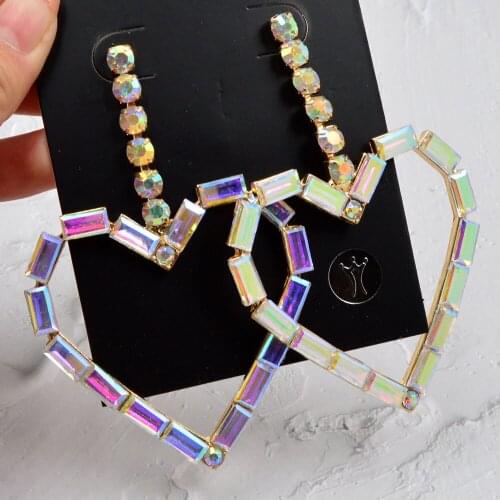 CINDY XIANG Fashion Big Heart Crystal Drop Earrings for Women Bijoux Geometric Rhinestones Earrings Statement Wedding Jewelry