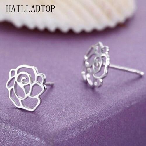 Hot Peony Roses Fresh Style Stud Earring Silver plated Cute Flower Silver Earrings For Women Pure And Temperament of Pastoral