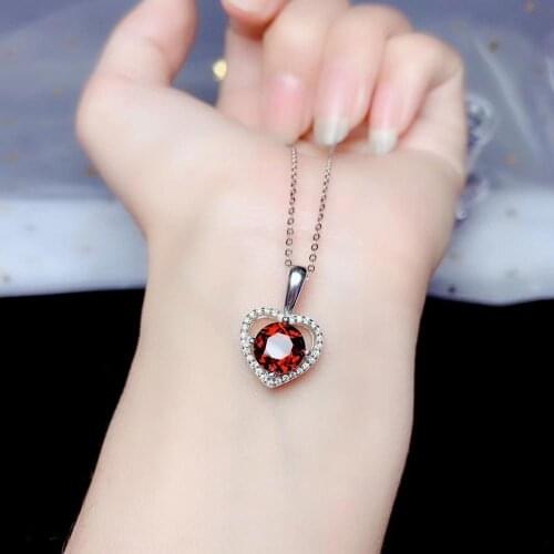 Classic red garnet gemstone pendant women silver heart necklace jewelry red heart gem necklace 925 silver girl birthday present