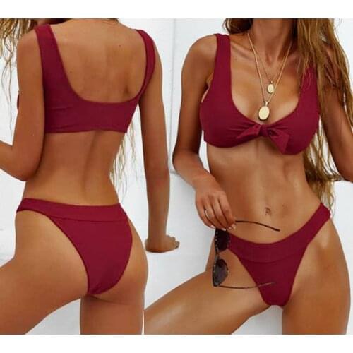 Summer Hot Tie Knot Beachwear Bikinis Sets Female Swimwear Sexy Two Pieces Swimsuits Women Swim High Waist Bikinis Suit