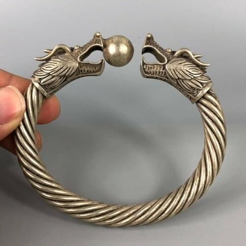 Chinese Tibet Silver Copper Dragon Bracelet Handwork Chinese Amulet Collectible