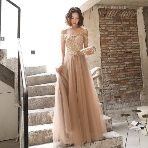 New A-Line Beading Appliques Lace Evening Dresses Elegant Off The Shoulder Evening Gown Floor-Length Sexy Backless Formal Dress