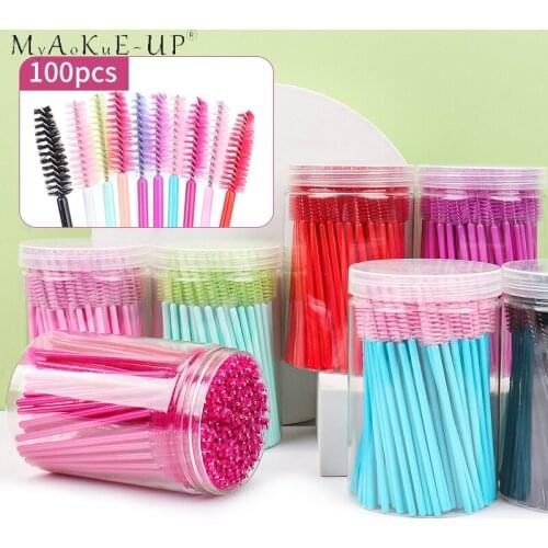100pcs Disposable Eyelash Brush Mascara Wands Crystal Eyebrow Makeup Brush Eyelash Extension Tool Optional Storage Box