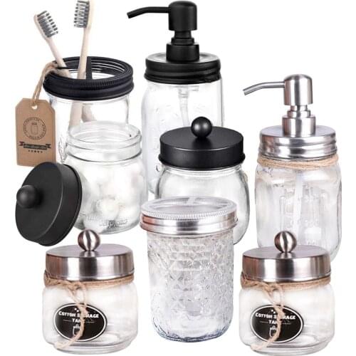 3PCS Mason Jar Soap Dispenser Holder Transparent Food Grade Stainless Steel Bathroom Accessories Set