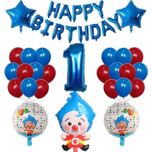 39pcs Cartoon Plim Plim Clown Foil Balloons Set 30inch Number Globos Children Happy Birthday Party Decorations Kids Toys Gift