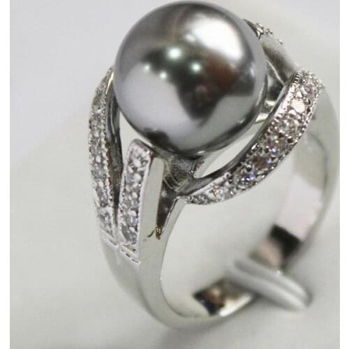 FREE SHIPPING>>>@@ ladys new design jewelry silver plated with crystal decorated &12mm gray shell pearl ring(#7.8.9)