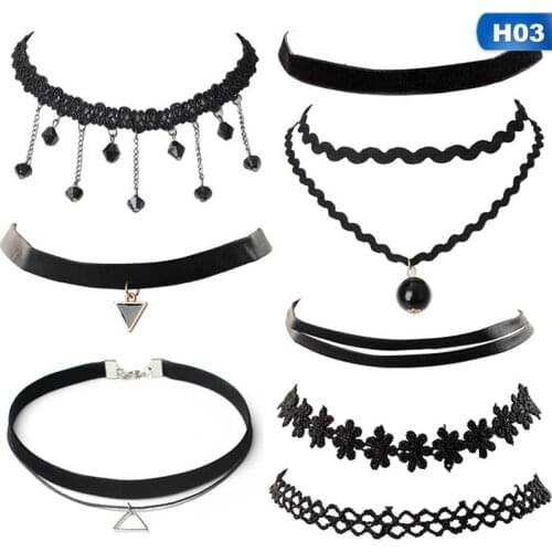 Black Lace Velvet Strip Woman Collar Necklace Set Party Jewelry Neck Accessories Chokers Handcrafted Chain Necklace