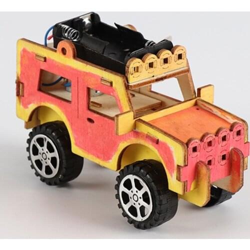 Wooden Electric Car Model Blocks DIY Kids Assembling Toy Science Experiment Kit Q6PD