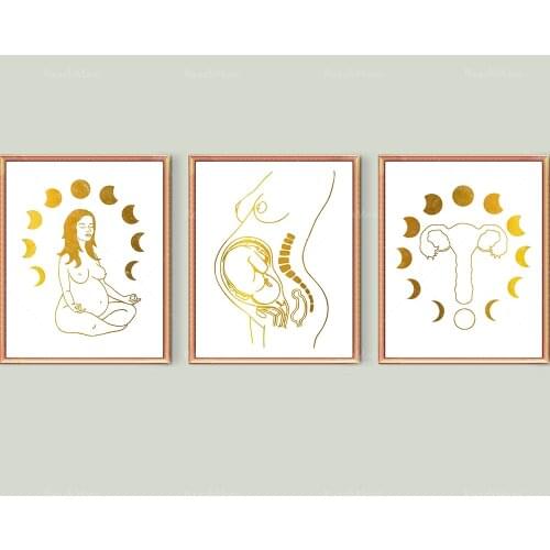 Gold Gynecology and Obstetrics Art Female Anatomy Print Pregnant Woman Print Uterus Art Medical Decor Gynecologist Gift Baby Sho