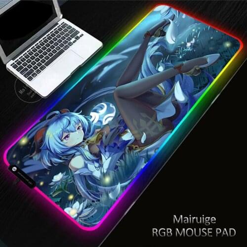Genshin Impact LED Light XXL Sexy Girl Gaming Mouse Pad RGB Large Keyboard Cover Non-Slip Rubber Base Computer Desk Mat for LOL