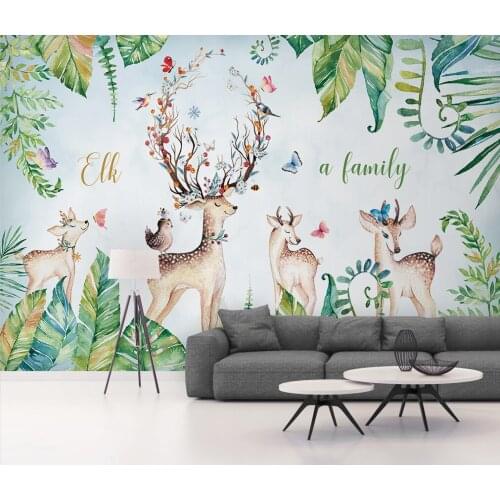 Customized background wall banana leaf monstera elk wallpaper bedroom decoration wallpaper mural 3d wallpaper wallpaper wall for