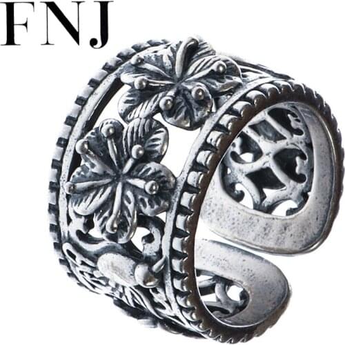 FNJ 925 Silver Ring Hollow Flower Adjustable Size 100% Original Real S925 Solid Silver Rings for Women Jewelry
