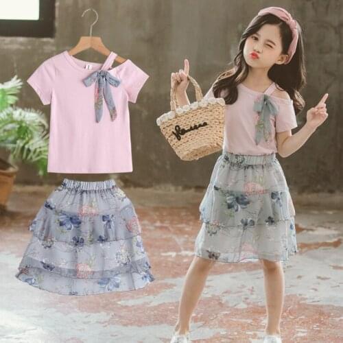 Kids Clothes Sets for Girls Japanese School Outfits Summer Floral Skirt + T-shirt Casual Teenage Clothes For 3 4 7 9 11 14 Years