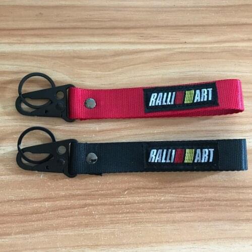 Car Seat belt material nylon cloth keychain embroidery stitching for RALLIART JDM Racing emblem for Mitsubishi accessories