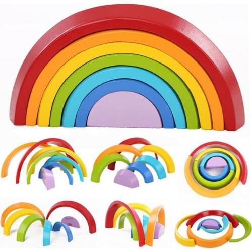 Montessori Educational Wooden Sensory Toys For Baby Rainbow Shapes Multicolor Puzzle Educative Toy Increase Children Imagination