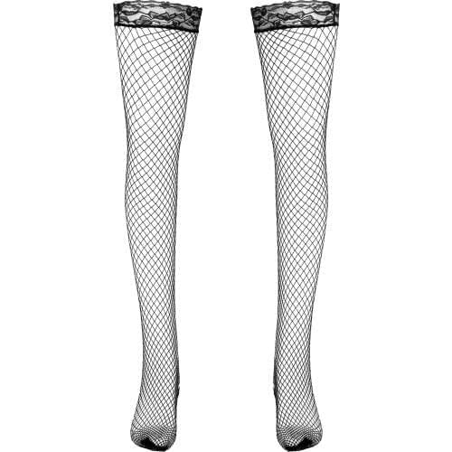 Mens Socks Summer See-through Fishnet Stockings Lace Trimming Man Sexy High Socks Hollow Out Mesh Hosiery Thigh-highs Socks
