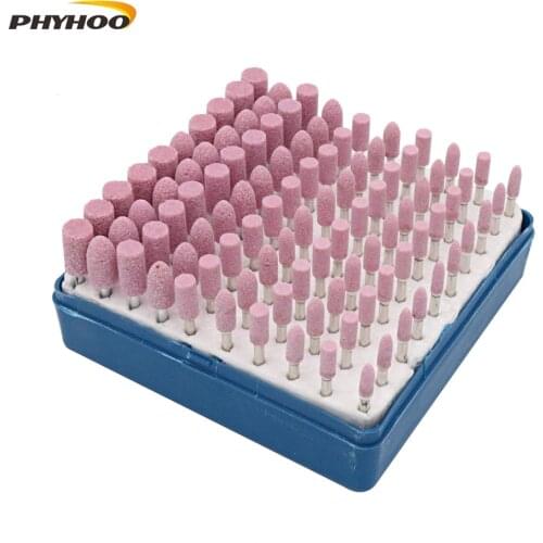 Abrasive Mounted Stone Grinding Wheels Bits Set Cone Polishing Accessories Attachment for Dremel Rotary Tools 3mm Shank 100 Pcs