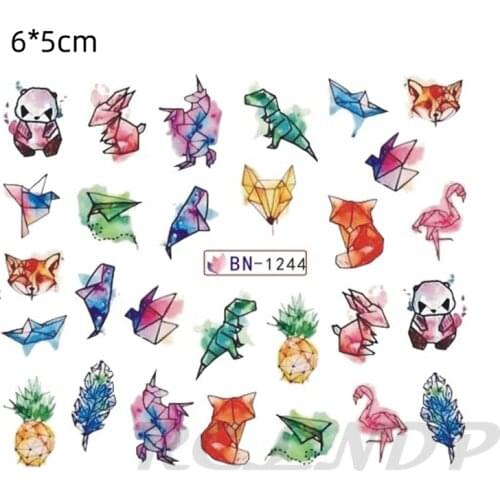 Nail Water Sticker Decoration Slider Cartoon Panda Fox Rabbit Dinosuar Animal Adhesive Decal Manicure Lacquer Accessoires