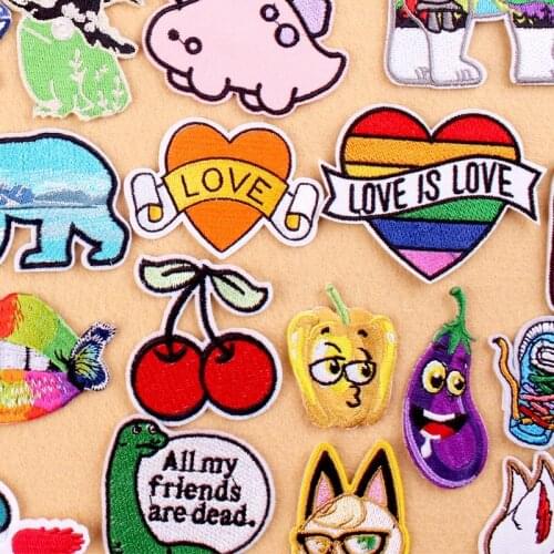 Love-shape Patches For Clothing Cartoon Vegetables Patches For Clothes Cute Animals Embroidery Patch For T-shirt Badges Stripe