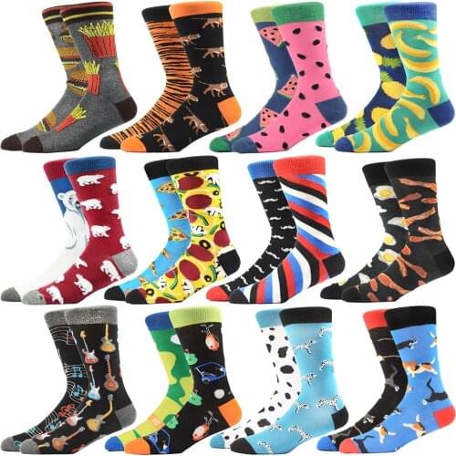High Quality Combed Cotton Socks food Pattern Long Tube Funny Happy Men Socks Colorful Novelty Skateboard Crew Casual Crazy Sock
