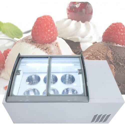The latest 220v refrigerator ice cream display cabinet for commercial desktop ice cream display 6 round barrels 190W