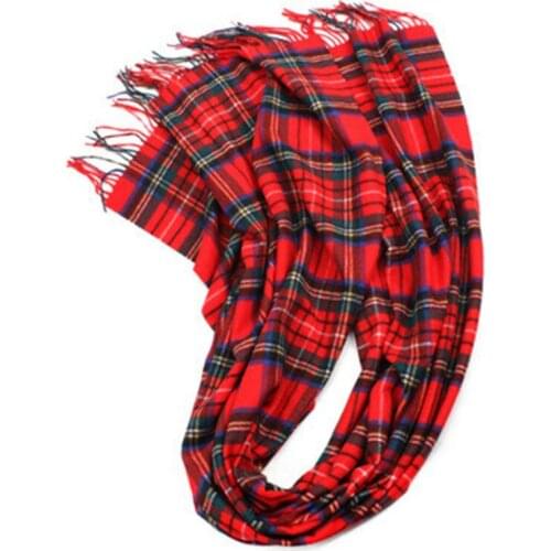 New arrival100%wool women fashion Scotland style plaid thick scarfs long tassel 75x200cm red color