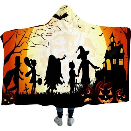 Halloween Hooded Blanket Sherpa Wearable Blankets Warm Soft Sofa Couch Bed Watching TV Blanket Indoor Outdoor Blankets