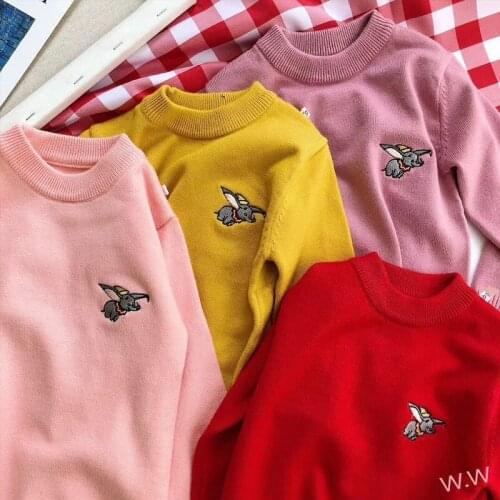 2021 Autumn and Winter Children Clothes Soild Color Sweaters Rabbit Printed for Girl Cartoon Pattern Child Winter Warm Top