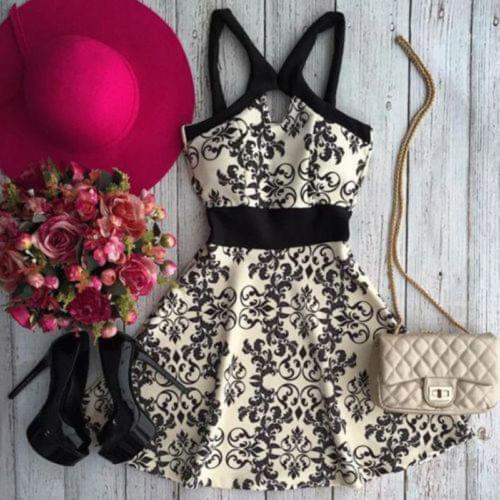 Sexy Women Summer Casual Sleeveless Print Evening Party Chiffon Short Mini Dress A Line