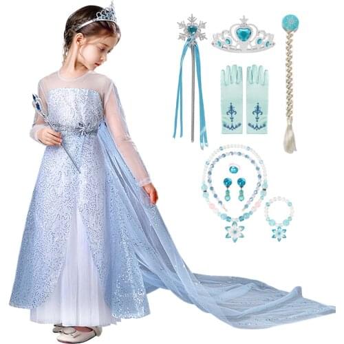 Frozen Disney Elsa Princess Dress Girls Party Cosplay Girl Clothing Anna Snow Queen Print Halloween Princess Dress Kids Costume