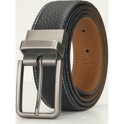 New Mens Double-sided Leather Buckle Belt 3.3cm Buckle Perforated Mens Belt Real Leather Designer Belts Men High Quality
