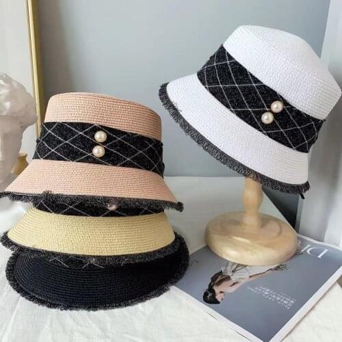 2021New Sunscreen Fisherman Bucket Hat Female Summer UV Protection Straw Hat Beach Hat Foldable Chapeu Feminino Straw Hat Fedora