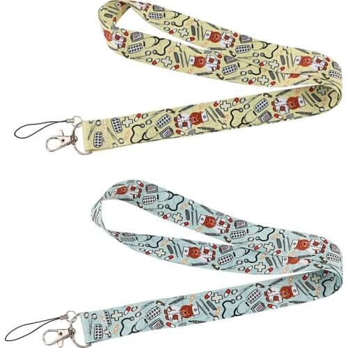 20pcs/lot G2194 Cartoon Bear Doctor DIY Lanyard For Keys Phone Strap Neck Strap Keychain Star Lanyards ID Badge Holder For Nurse
