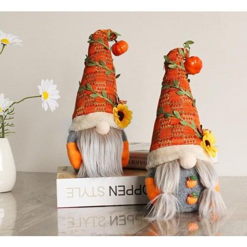 Pumpkin Fall Gnome Faceless Doll Cute Thanksgiving Decorations For Home Handmade Swedish Tomte Dwarf Plush Halloween Decor