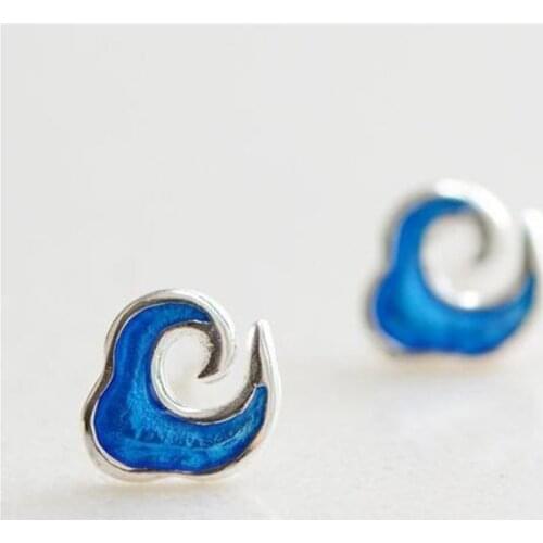 Fine 925 Sterling Silver Lucky Blue Clouds Stud Earrings Korean Style Fashion Jewelry for Women Party Accessory Mujer Girl SE073