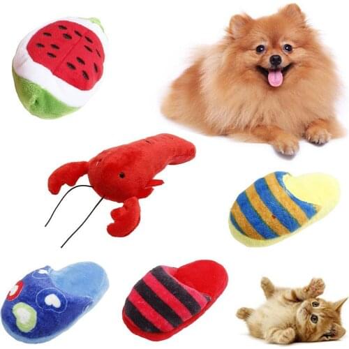 Funny Pet Dog Cat Plush Heart Print Slipper Watermelon Lobster Play Chew Toy