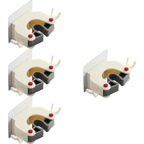 Mop Clip Wall Mounted Broom Holder Self Adhesive Kitchen Tool Hooks for Home Bathroom Kitchen Garage,4 Pcs