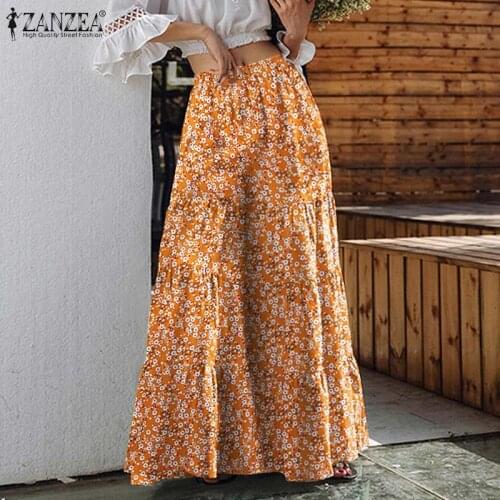 Women Bohemian Wide Leg Pants ZANZEA Summer Floral Printed Trousers Palazzo Casual Elastic Waist Long Flare Pantalon Plus Size