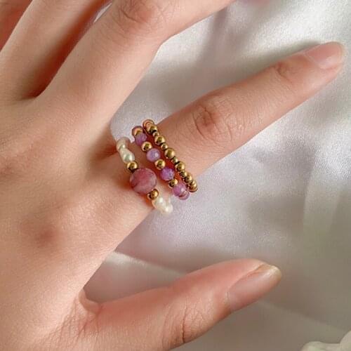 2021 New Freshwater Pearl Wedding Rings for Women Handmade Natural Stone Amethyst Jewelry Stainless Steel Party Rings Wholesale