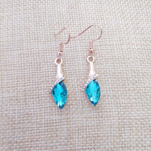 QiLeSen Fine jewelry 925 sterling silver suitable for ladies wedding earrings, Single-minded gold sea blue color earrings YW132