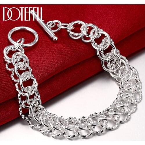 DOTEFFIL 925 Sterling Silver Round Circle Chain OT Buckle Bracelet For Women Wedding Engagement Party Jewelry