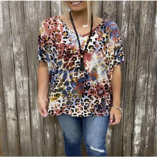 Womens Top Summer Leopard Print T-Shirts V-Neck Short Sleeve T Shirts Womens Clothing 2021 Casual Y2K Ropa Mujer Kawaii Tops