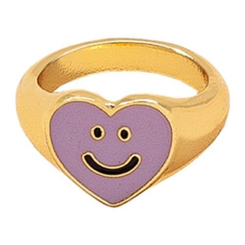 Vintage Purple Heart Smiley Rings For Women Metal Fashion Punk Hip Hop Rings Charm Y2K Jewelry 90s Aesthetic New Gits Wholesale