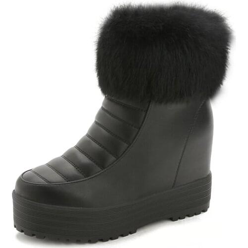 Snow Boots Real Hair Increased Female New Flat Bottom Womens Shoes Thick-soled Cotton Boots Casual High-heeled Shoes