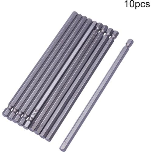 Utoolmart 10Pcs 1/4" Shank Magnetic Screwdriver Bits 150mm Long H2.5 H3 H4 H5 H6 S2 Alloy Steel Hex Tip Hexagon Screw Driver Bit