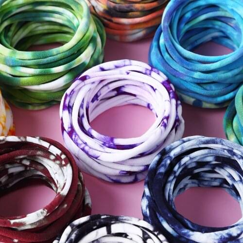 200 Pcs/Lot,7 Cm New Super Soft Stretchy thin skinny Nylon Headbands Children Girls kids DIY headband Tie Dye Nylon Headbands