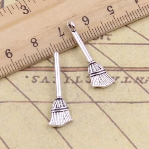 25pcs Charms Beson Broom 27x10mm Tibetan Bronze Silver Color Pendants Antique Jewelry Making DIY Handmade Craft For Necklace